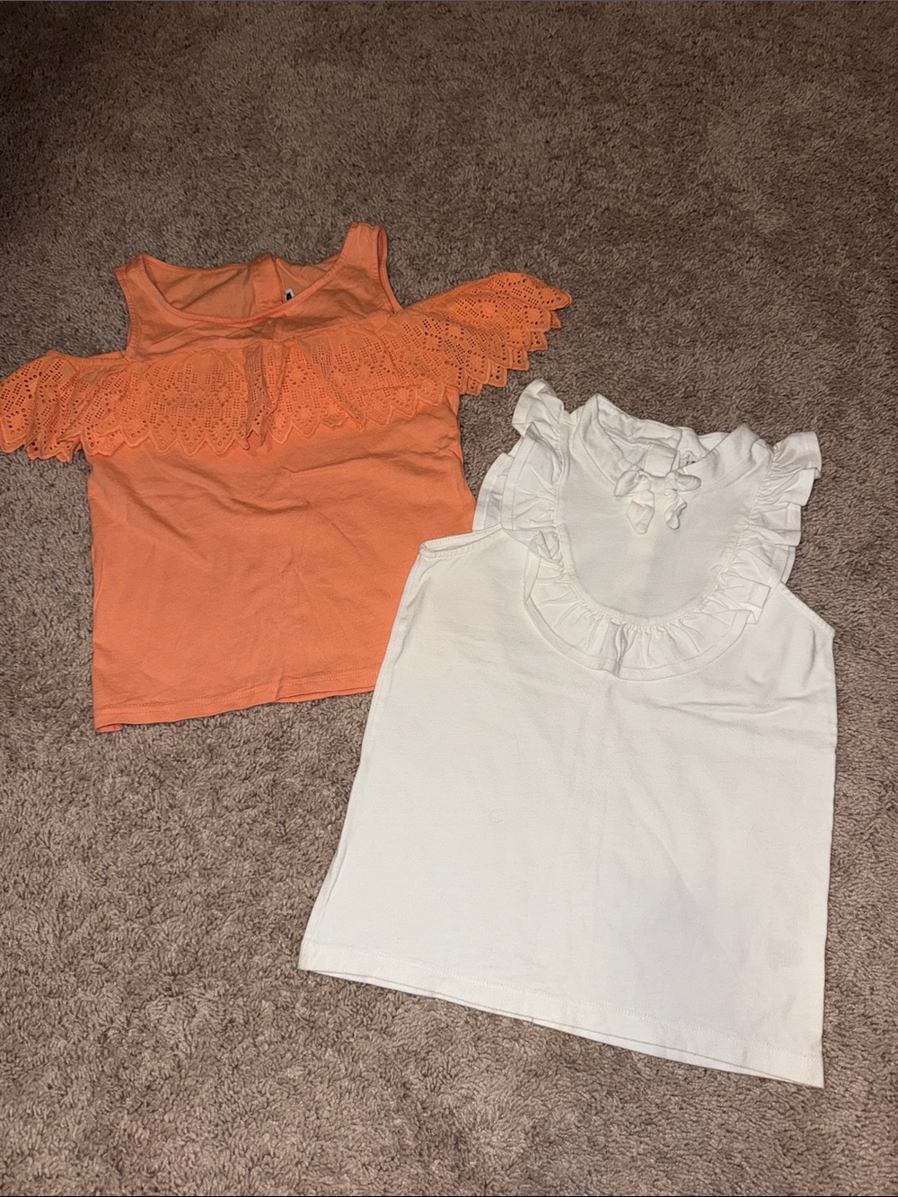 Janie and Jack Cream Ruffle Collar Girls Top and Coral open shoulder tank